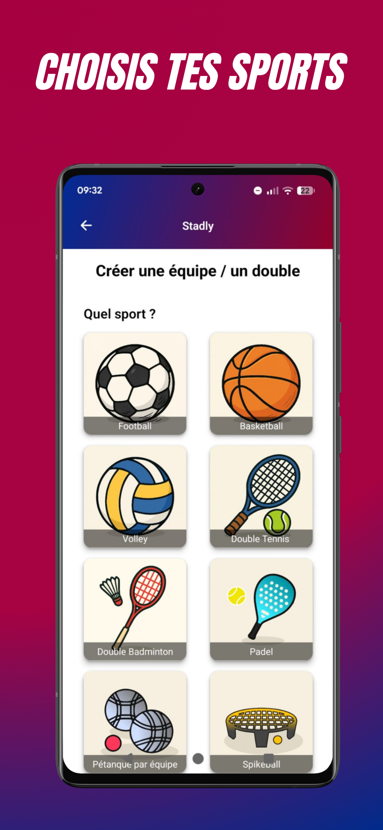 Choix des sports d'équipe Stadly
